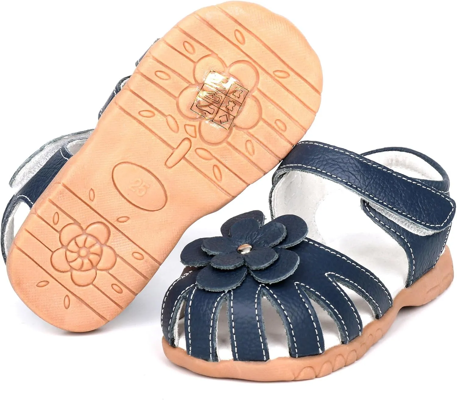 Femizee Girls Genuine Leather Soft Closed Toe Princess Flat Shoes Summer Sandals(Toddler/Little Kid)