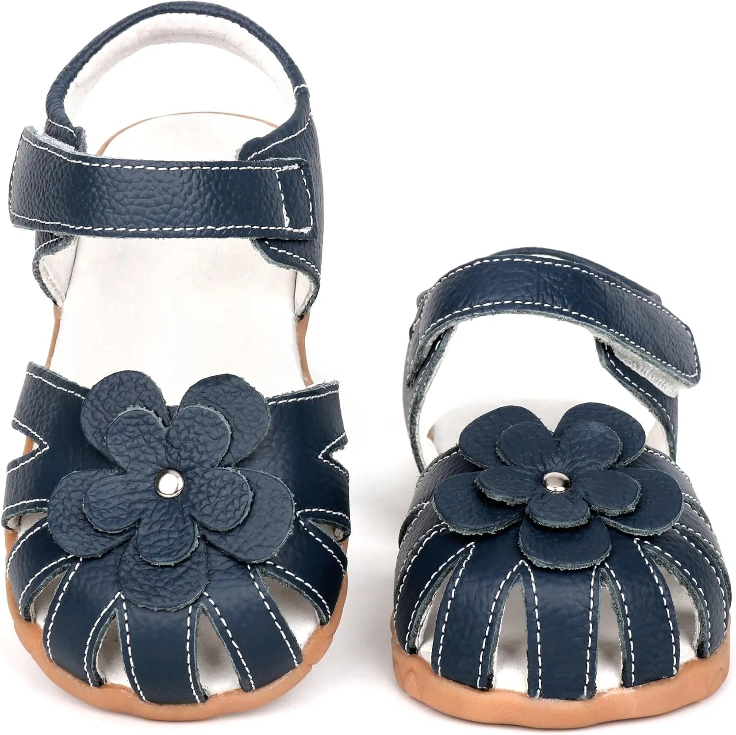 Femizee Girls Genuine Leather Soft Closed Toe Princess Flat Shoes Summer Sandals(Toddler/Little Kid)