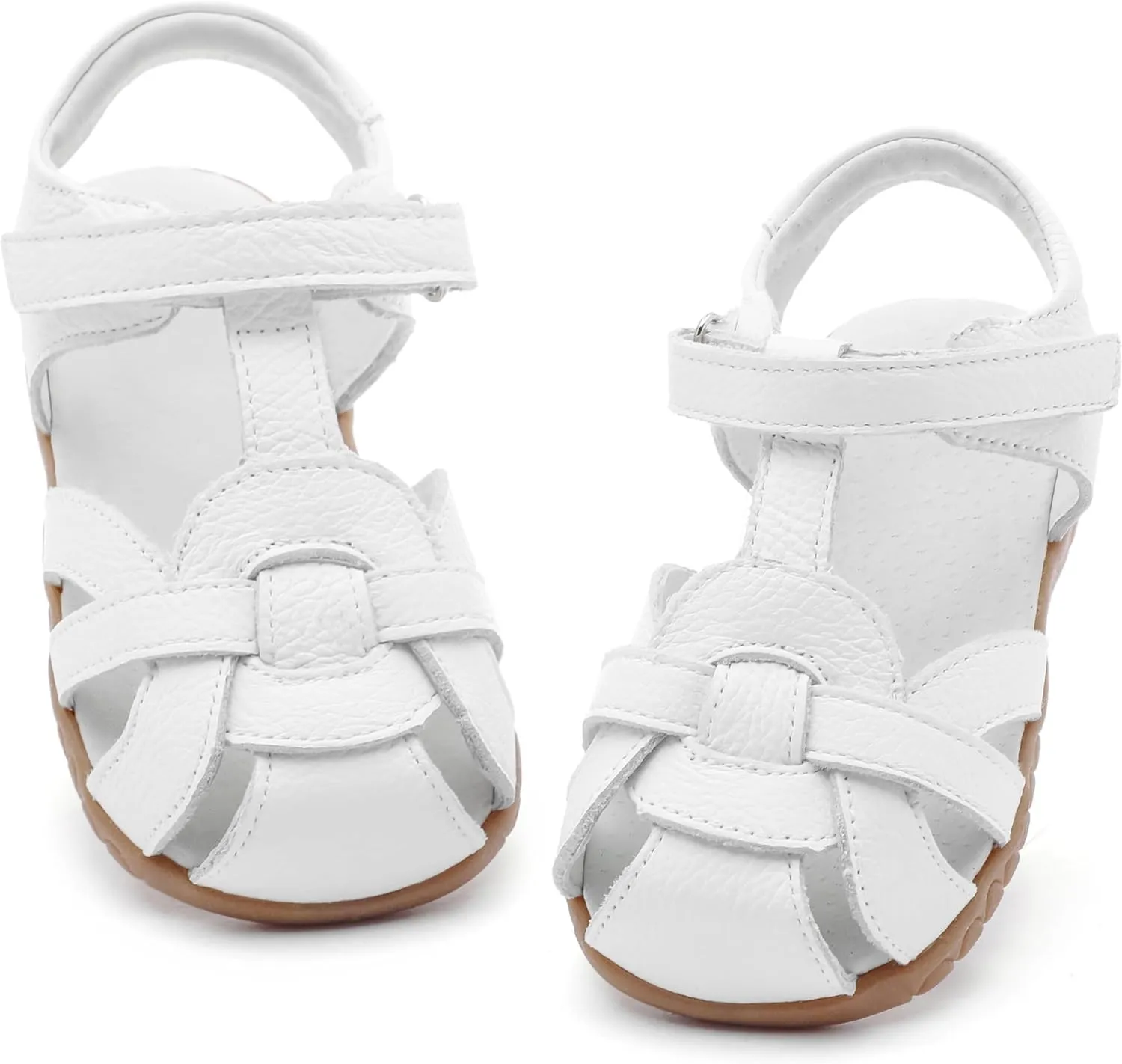 Femizee Girls Genuine Leather Soft Closed Toe Princess Flat Shoes Summer Sandals(Toddler/Little Kid)
