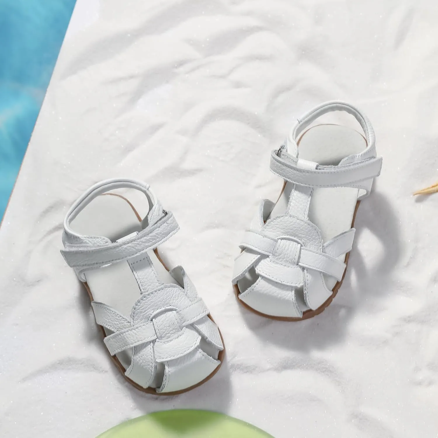 Femizee Girls Genuine Leather Soft Closed Toe Princess Flat Shoes Summer Sandals(Toddler/Little Kid)