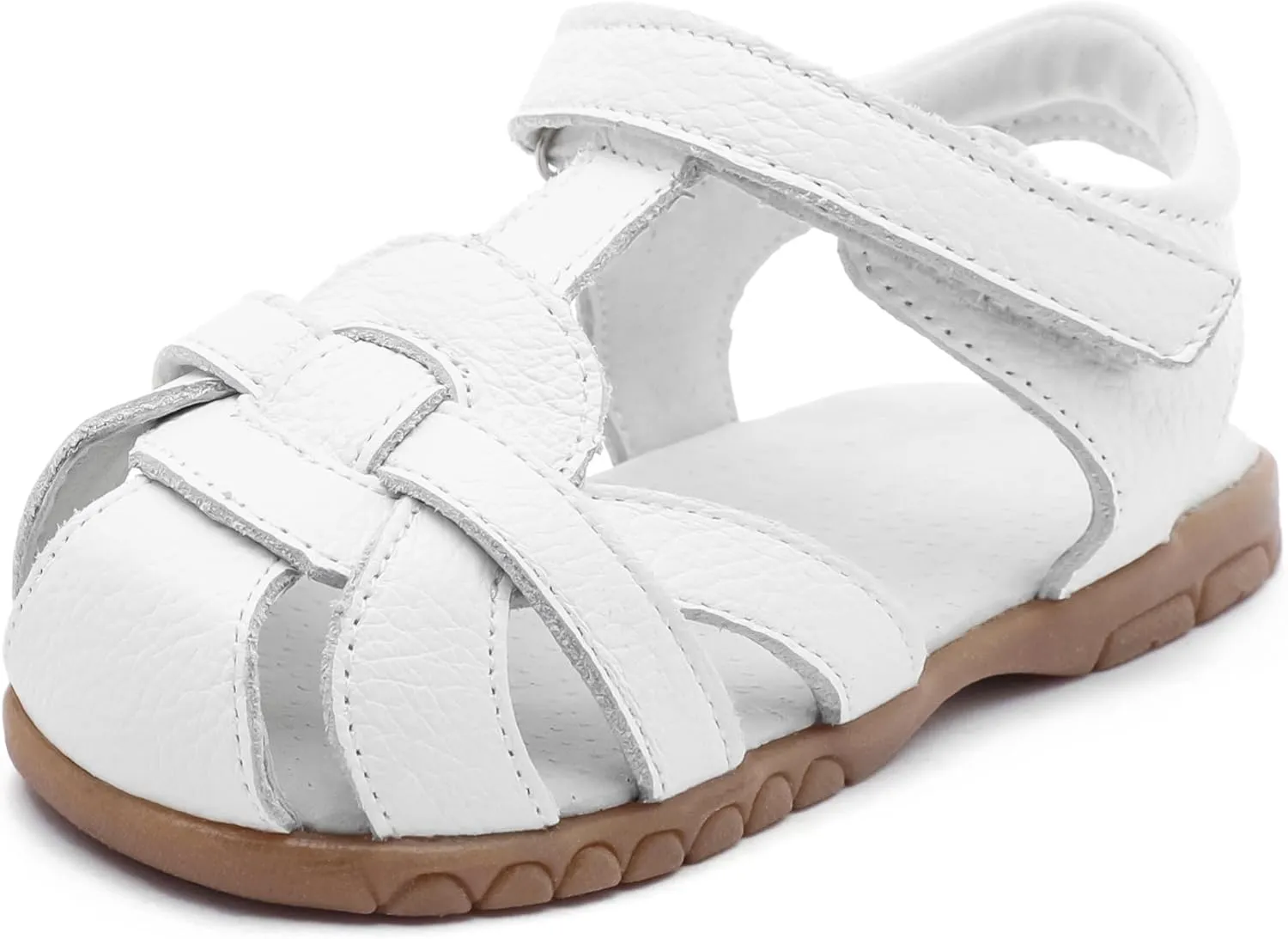 Femizee Girls Genuine Leather Soft Closed Toe Princess Flat Shoes Summer Sandals(Toddler/Little Kid)