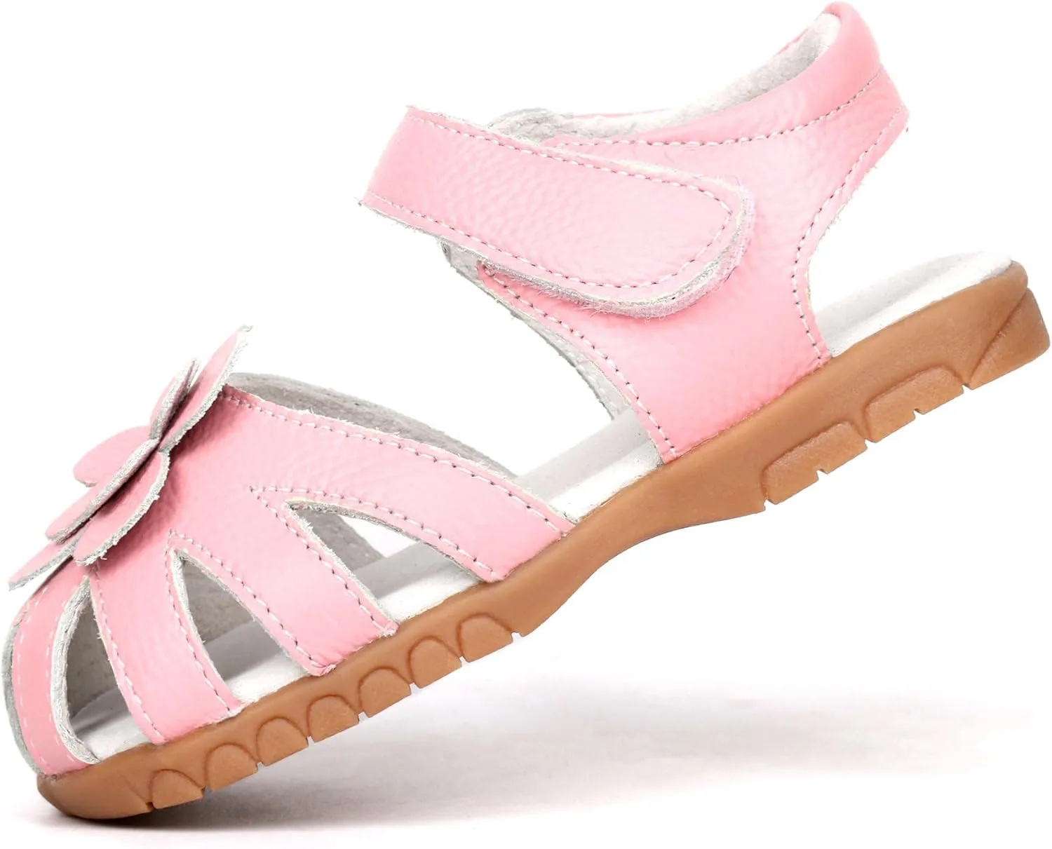 Femizee Girls Genuine Leather Soft Closed Toe Princess Flat Shoes Summer Sandals(Toddler/Little Kid)