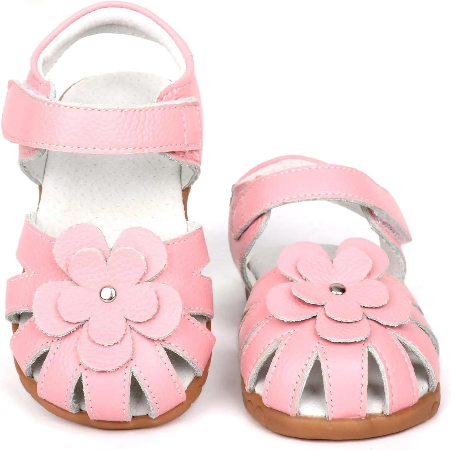 Femizee Girls Genuine Leather Soft Closed Toe Princess Flat Shoes Summer Sandals(Toddler/Little Kid)