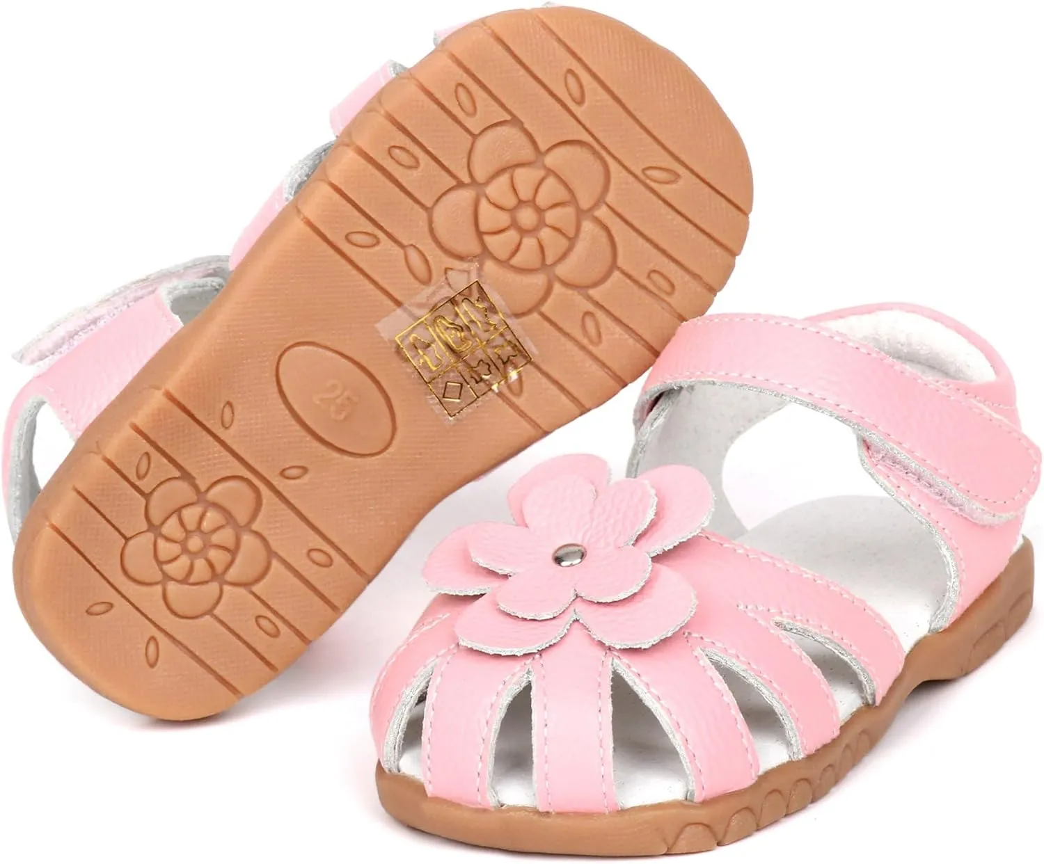 Femizee Girls Genuine Leather Soft Closed Toe Princess Flat Shoes Summer Sandals(Toddler/Little Kid)
