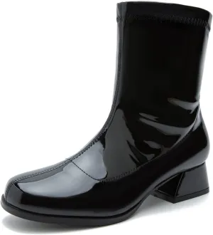 fereshte Gogo Boots For Women's Mid Calf Chunky Block Heel Zipper
