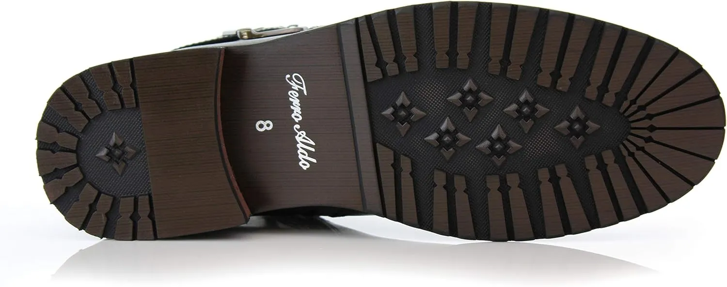 Ferro Aldo Mens Casual Mens Casual Engineer Zipper and Buckle Motorcycle Boots