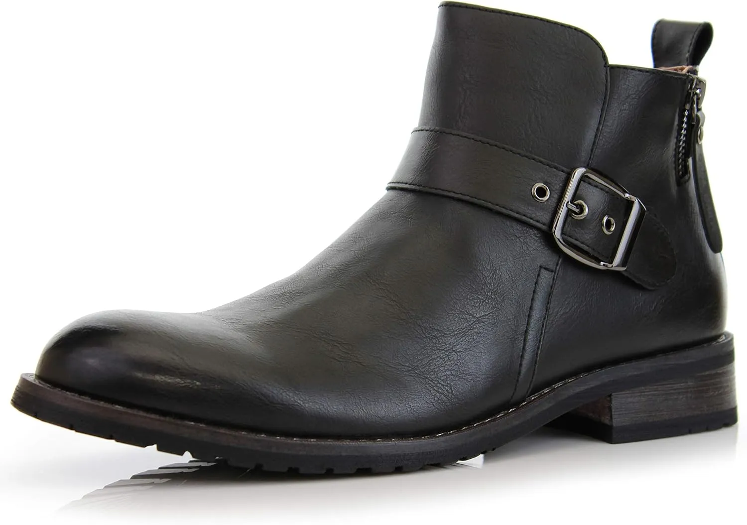 Ferro Aldo Mens Casual Mens Casual Engineer Zipper and Buckle Motorcycle Boots