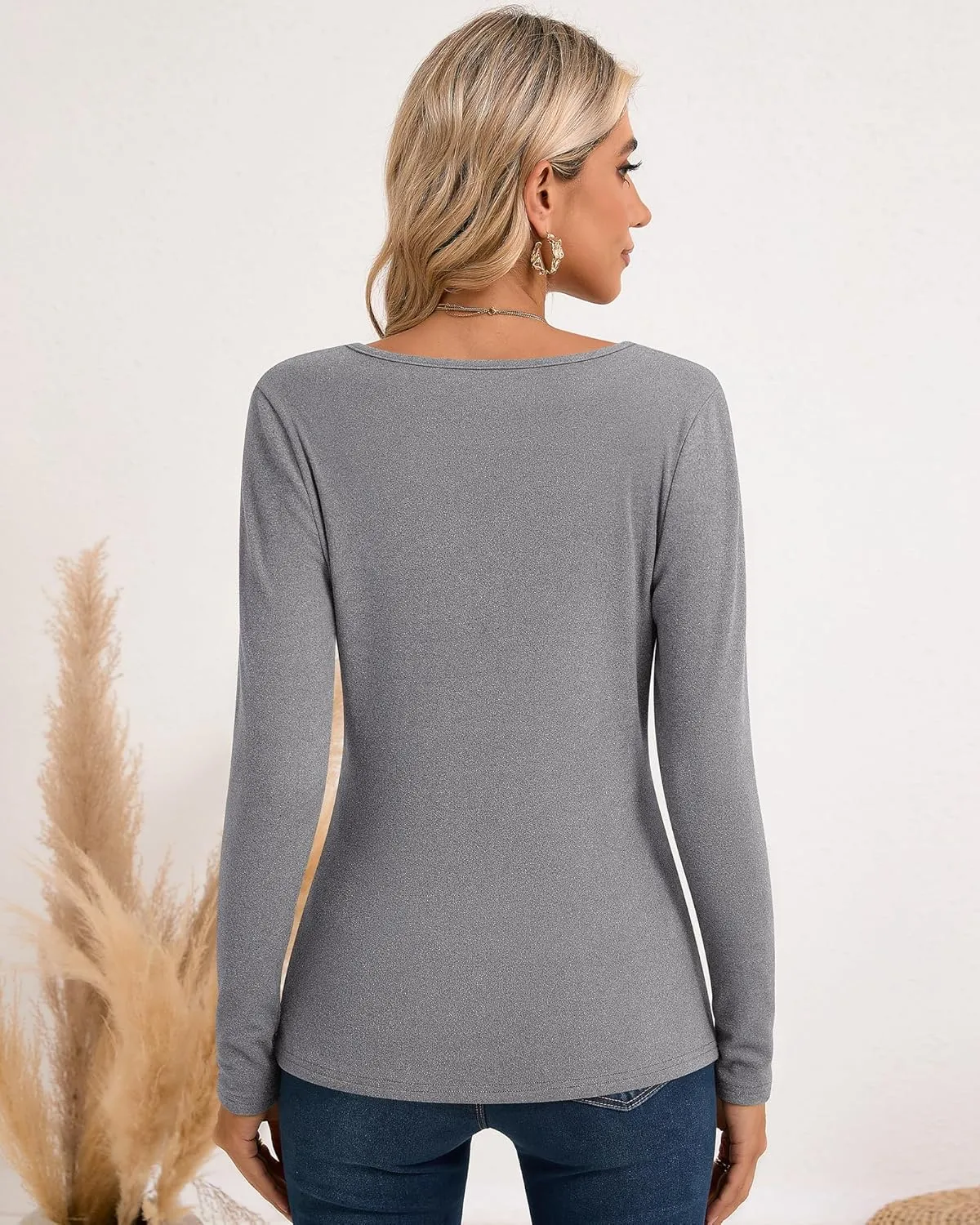Ficerd 3 Pack Women's Thermal Long Sleeve Shirts Fleece Lined Scoop Neck Stretch Fitted Tops Winter Base Layer Underwear