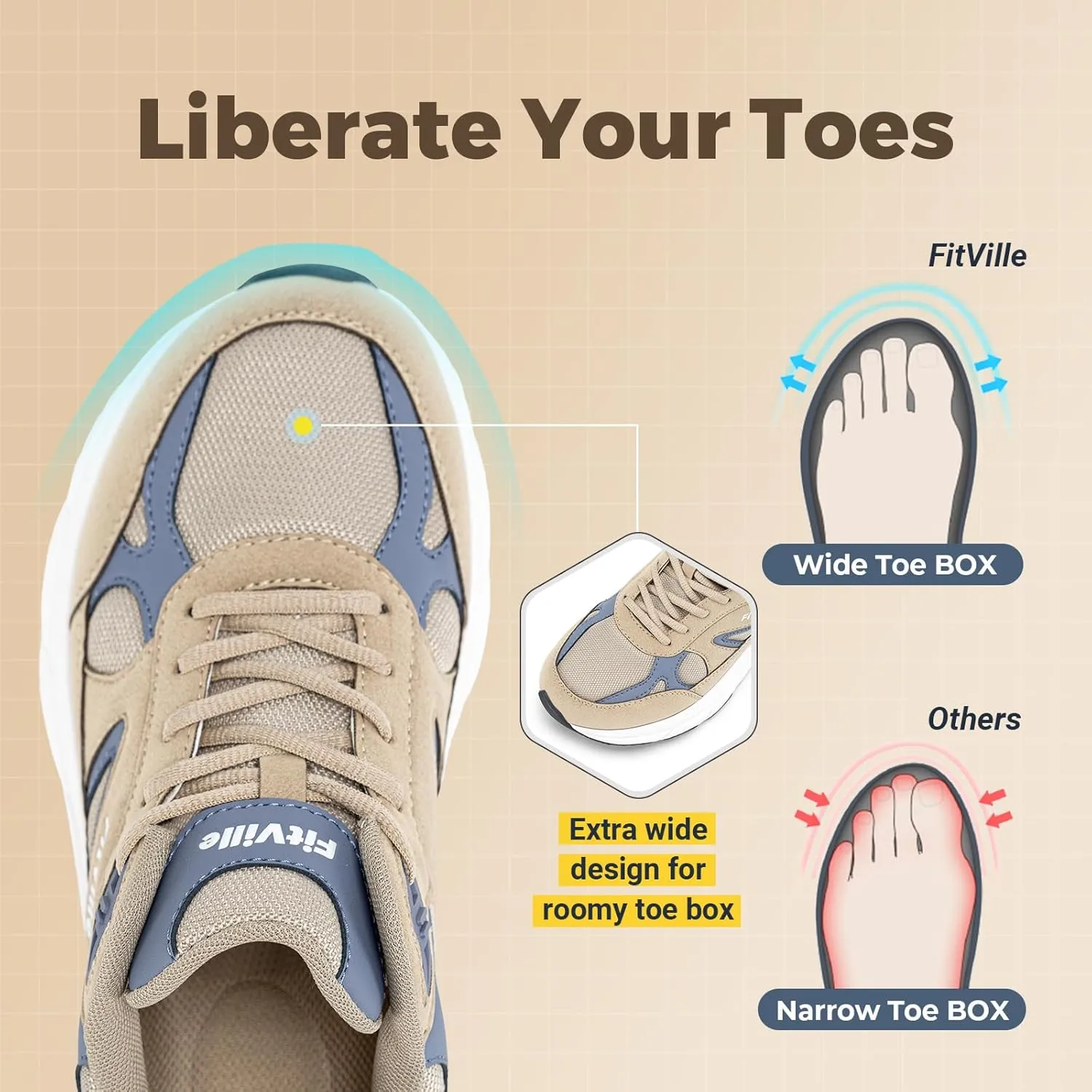 FitVille Wide Walking Shoes for Men Extra Wide Width Sneakers with Arch Support for Flat Feet Heel Pain Relief Plantar Fasciitis - Rebound NEO V1