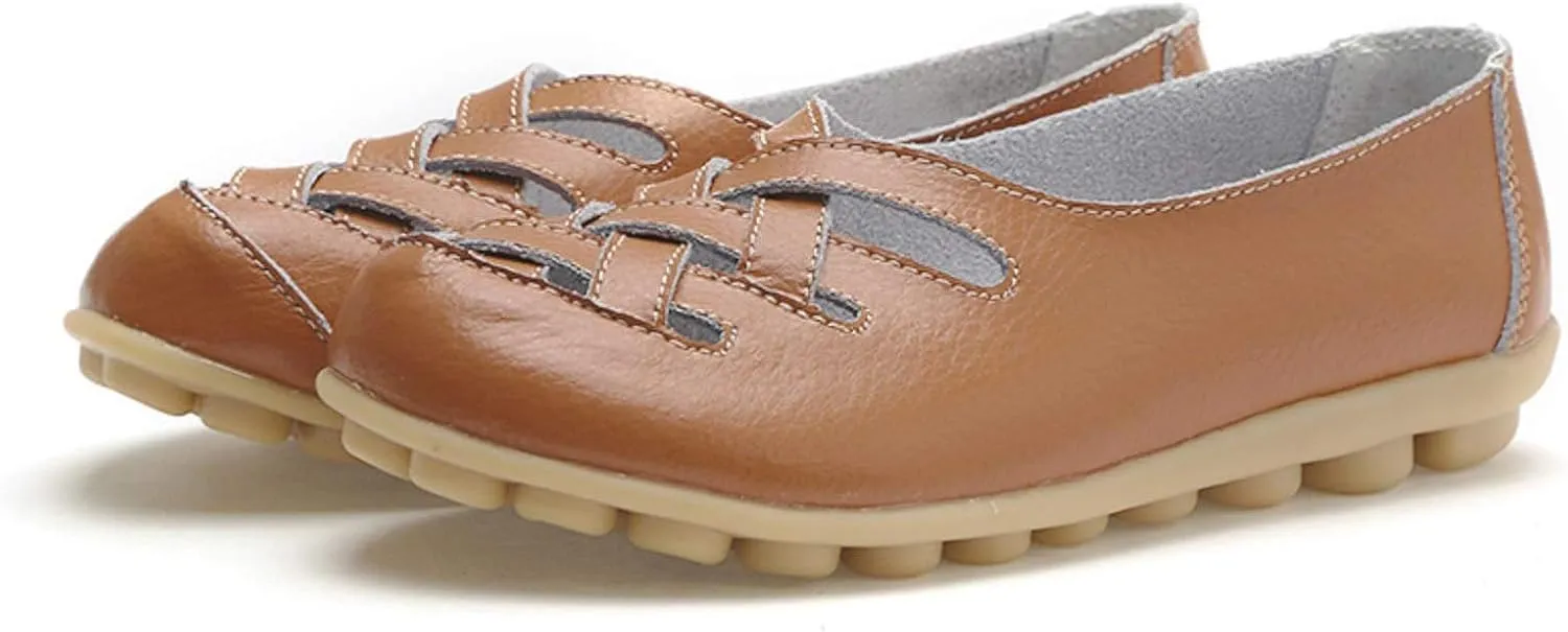 Flat Loafer Shoes for Women Wide Width Round Toe Hollow Soft Flats Sandals Comfortable Summer Casual Slip-On Walking Moccasins Shoes Breathable Lightweight Nurse Driving Soft Soles Fashion Loafers