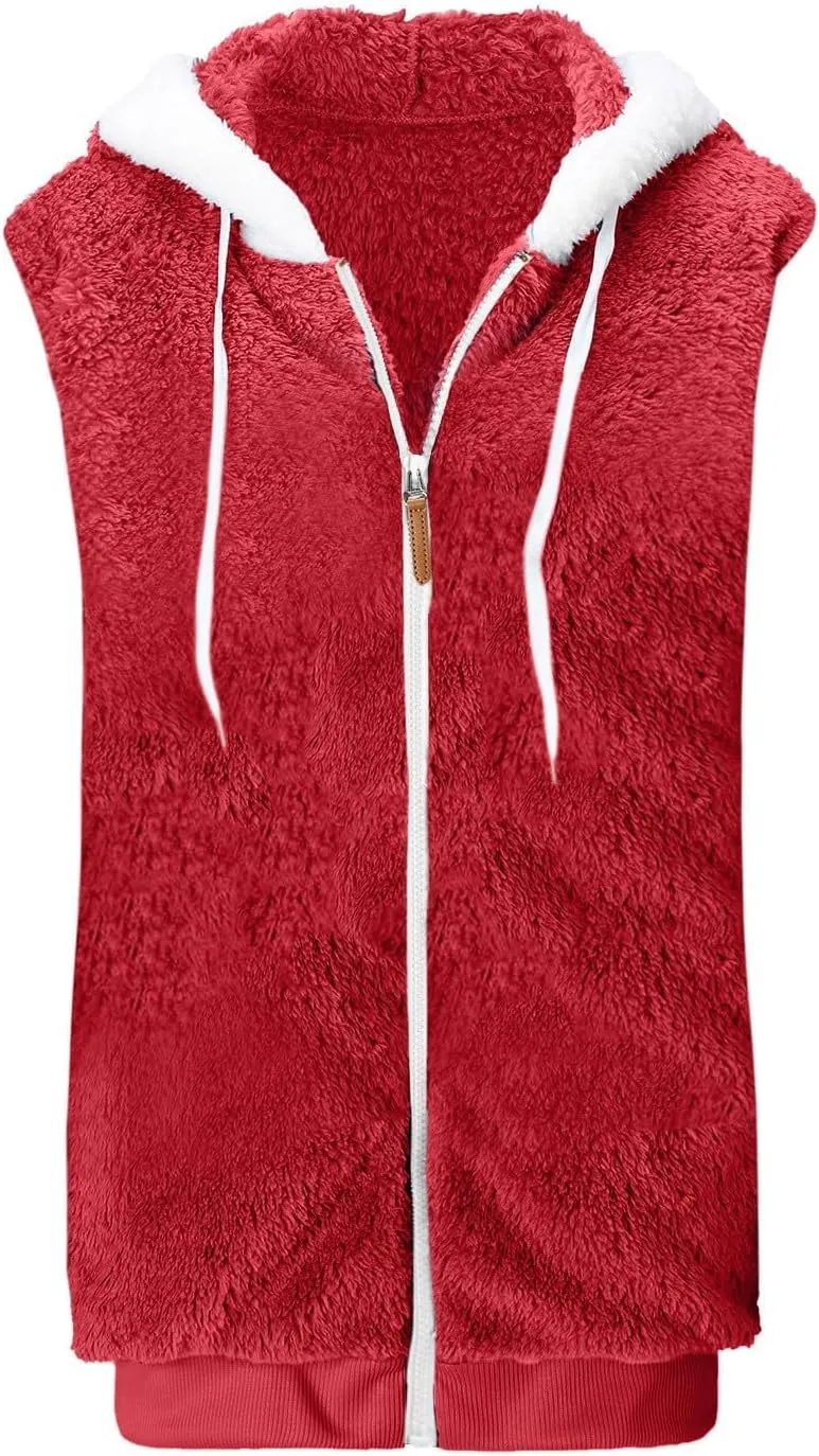 Fleece Jacket Womens Plus Size Loose Fuzzy Jacket Colorblock Plush Zip Up Hoodies Casual Faux Fur Jacket Outerwear