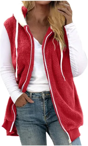 Fleece Jacket Womens Plus Size Loose Fuzzy Jacket Colorblock Plush Zip Up Hoodies Casual Faux Fur Jacket Outerwear