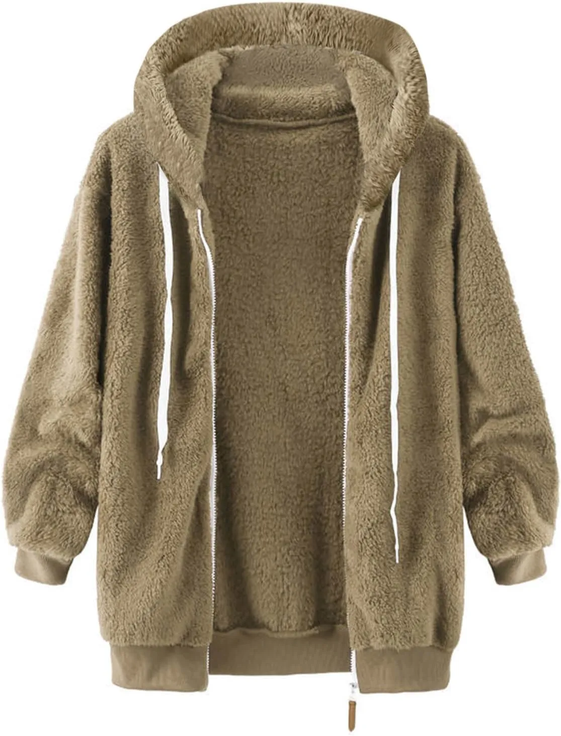 Fleece Jacket Womens Plus Size Loose Fuzzy Jacket Colorblock Plush Zip Up Hoodies Casual Faux Fur Jacket Outerwear