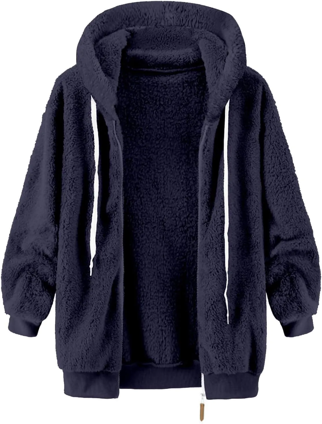 Fleece Jacket Womens Plus Size Loose Fuzzy Jacket Colorblock Plush Zip Up Hoodies Casual Faux Fur Jacket Outerwear