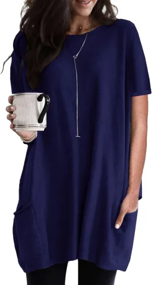 FLITAY Ladies Summer Solid Color Loose Top Casual Stitching Deep V-Neck Top Vacation Work Casual Top