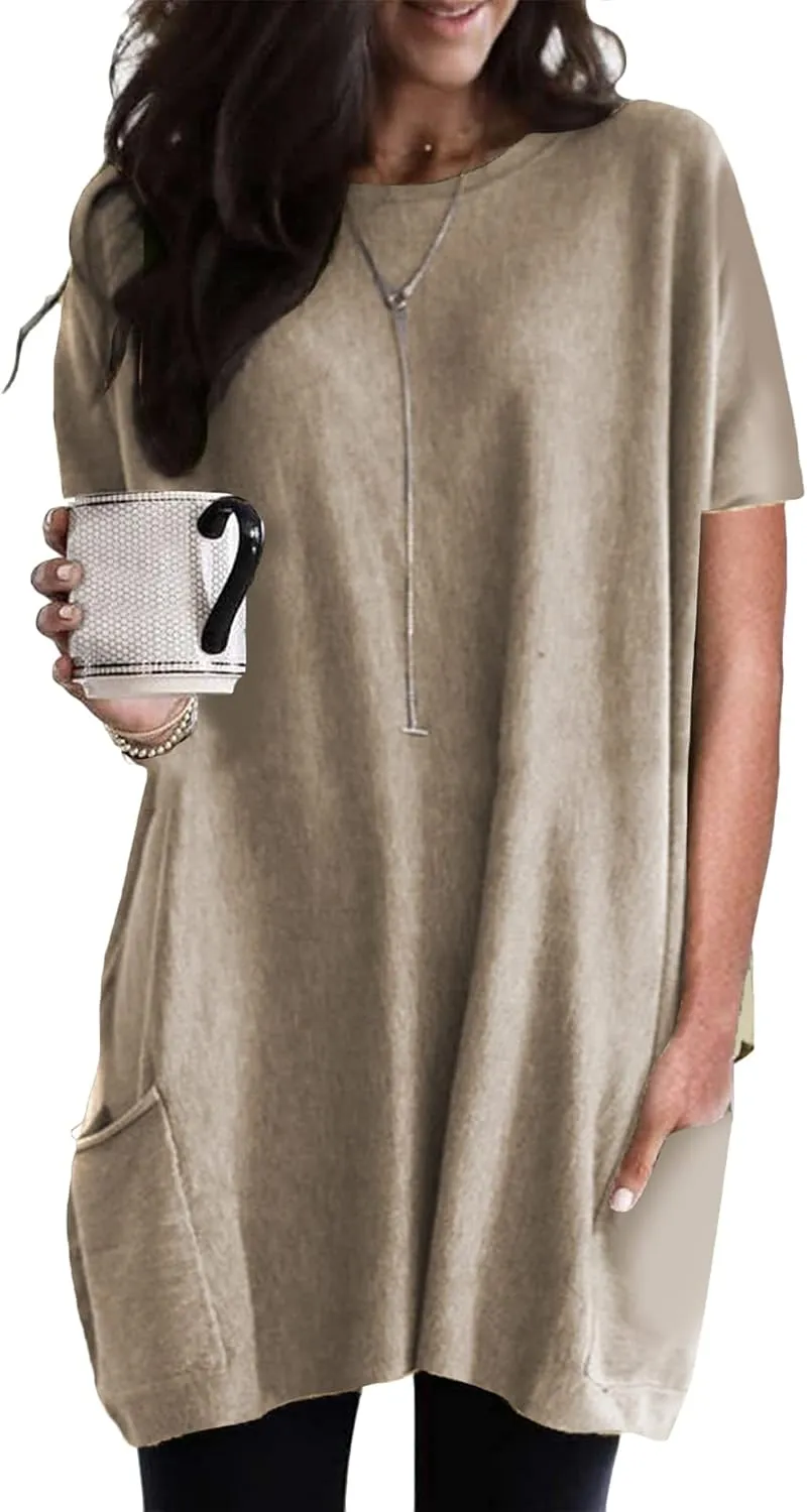 FLITAY Ladies Summer Solid Color Loose Top Casual Stitching Deep V-Neck Top Vacation Work Casual Top