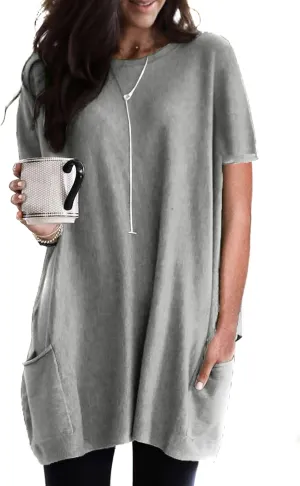 FLITAY Ladies Summer Solid Color Loose Top Casual Stitching Deep V-Neck Top Vacation Work Casual Top