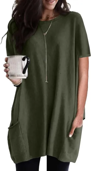 FLITAY Ladies Summer Solid Color Loose Top Casual Stitching Deep V-Neck Top Vacation Work Casual Top