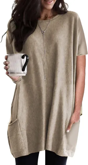FLITAY Ladies Summer Solid Color Loose Top Casual Stitching Deep V-Neck Top Vacation Work Casual Top