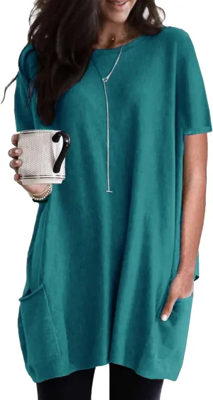 FLITAY Ladies Summer Solid Color Loose Top Casual Stitching Deep V-Neck Top Vacation Work Casual Top