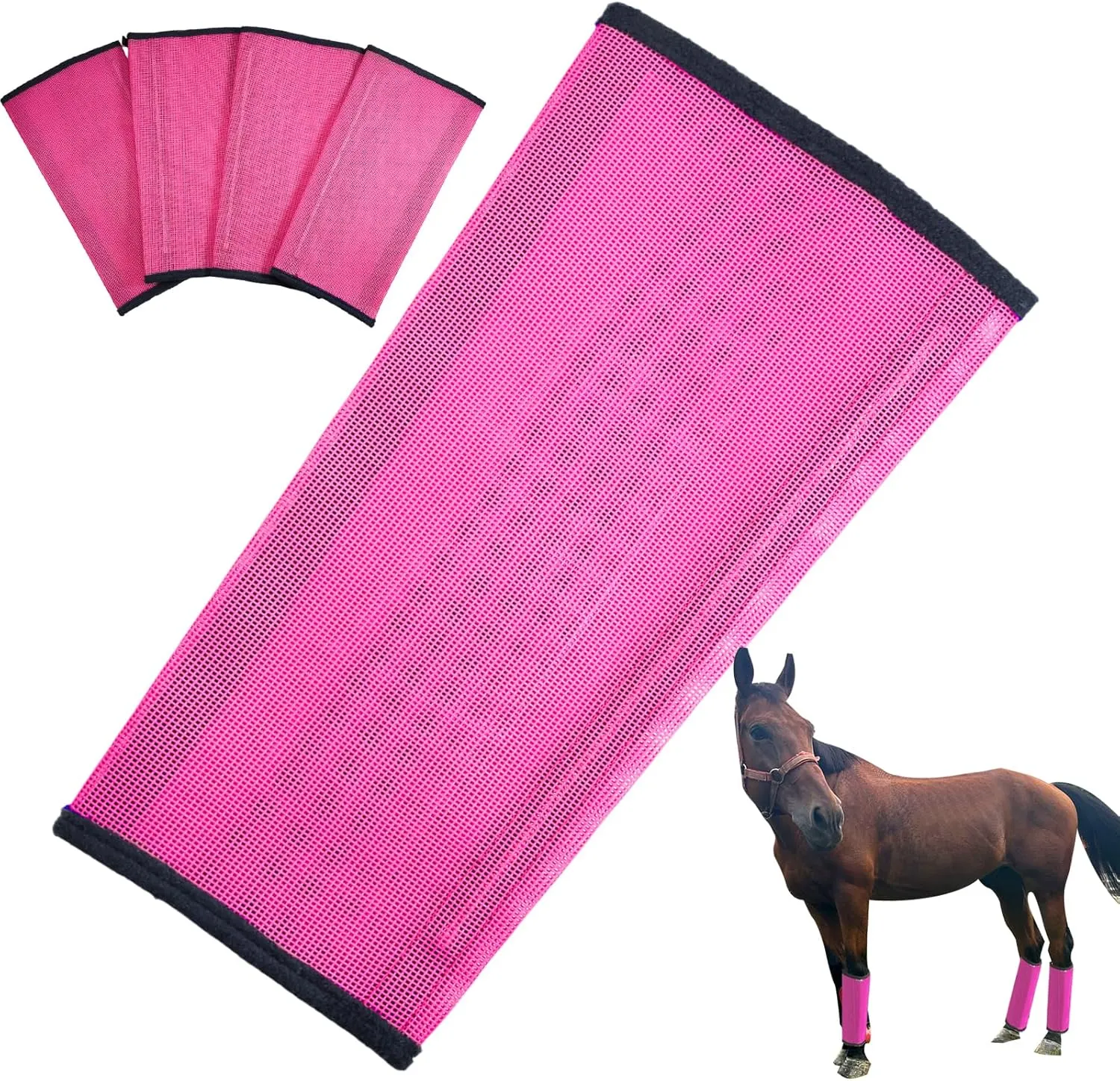 Fly Boots for Horses Set of 4, Breathable Fine Mesh Design with Soft Trimming for Comfort, Reduces Stomping, Hoof Damage, and Leg Fatigue (Pink/Medium)