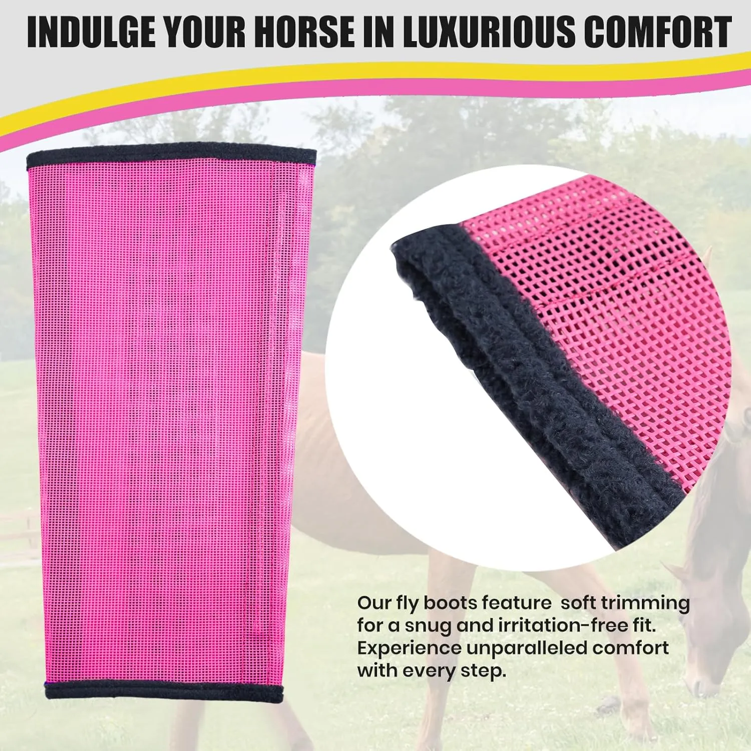 Fly Boots for Horses Set of 4, Breathable Fine Mesh Design with Soft Trimming for Comfort, Reduces Stomping, Hoof Damage, and Leg Fatigue (Pink/Medium)