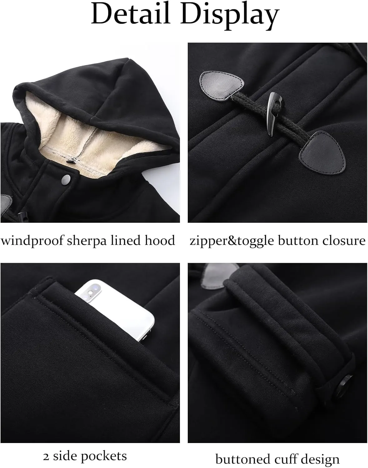 Flygo Sherpa Lined Winter Jackets for Women Fleece Hoodie Jacket Warm Fall Winter Toggle Duffle Coats