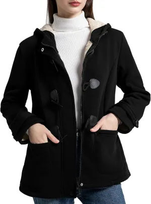 Flygo Sherpa Lined Winter Jackets for Women Fleece Hoodie Jacket Warm Fall Winter Toggle Duffle Coats