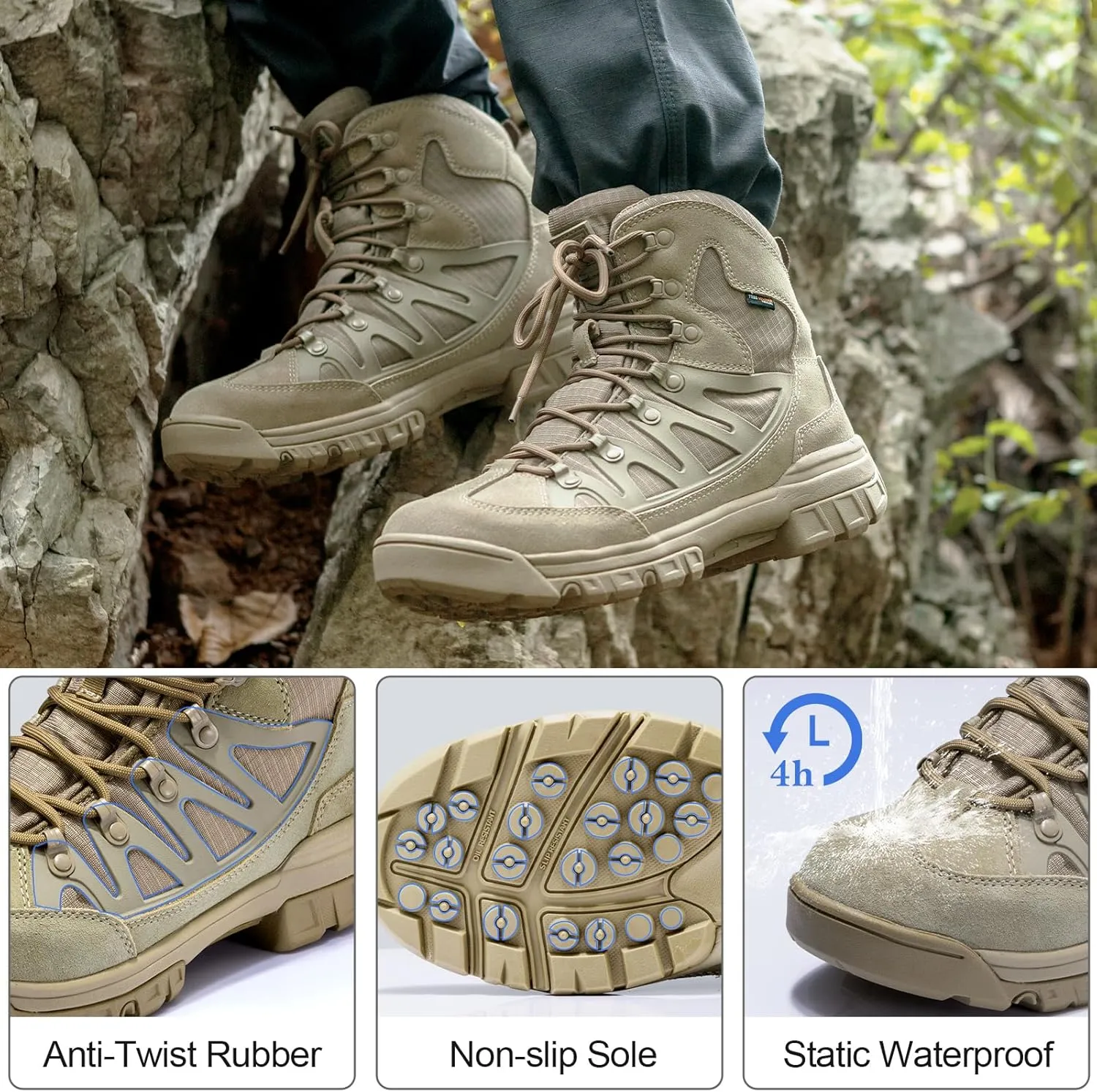 FREE SOLDIER Men's Tactical Waterproof Lightweight Hiking Boots Military Combat Boots Work Boots
