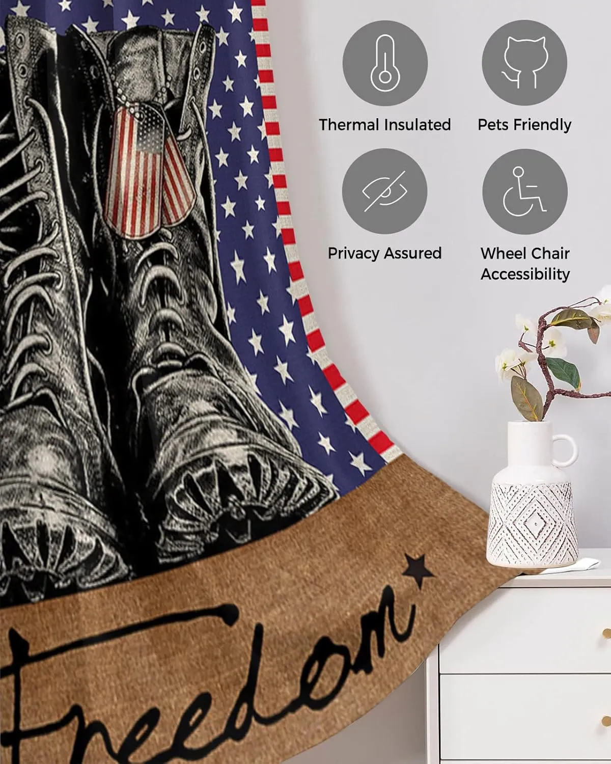 Freedom Boots Blackout Door Curtains for Doorway, Independence Day Stripes Stars Flag Thermal Insulted Doorway Curtains for Closet Living Room Bedroom Decorative Room Divider 54x78