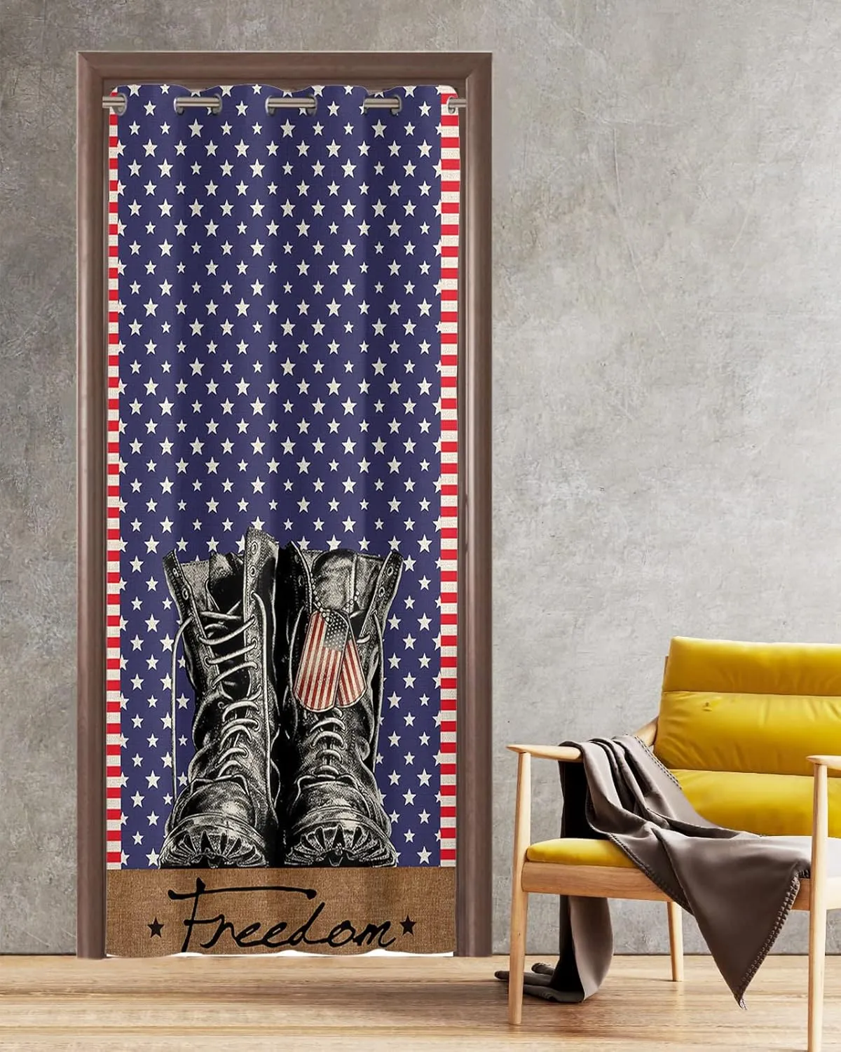 Freedom Boots Blackout Door Curtains for Doorway, Independence Day Stripes Stars Flag Thermal Insulted Doorway Curtains for Closet Living Room Bedroom Decorative Room Divider 54x78