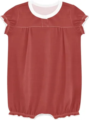 FRODOTGV Dark Red Plain Baby Girl Snap Romper Ruffled Sleeve Summer Outfit Jumpsuit Bodysuits Cotton Cute Clothes 3M