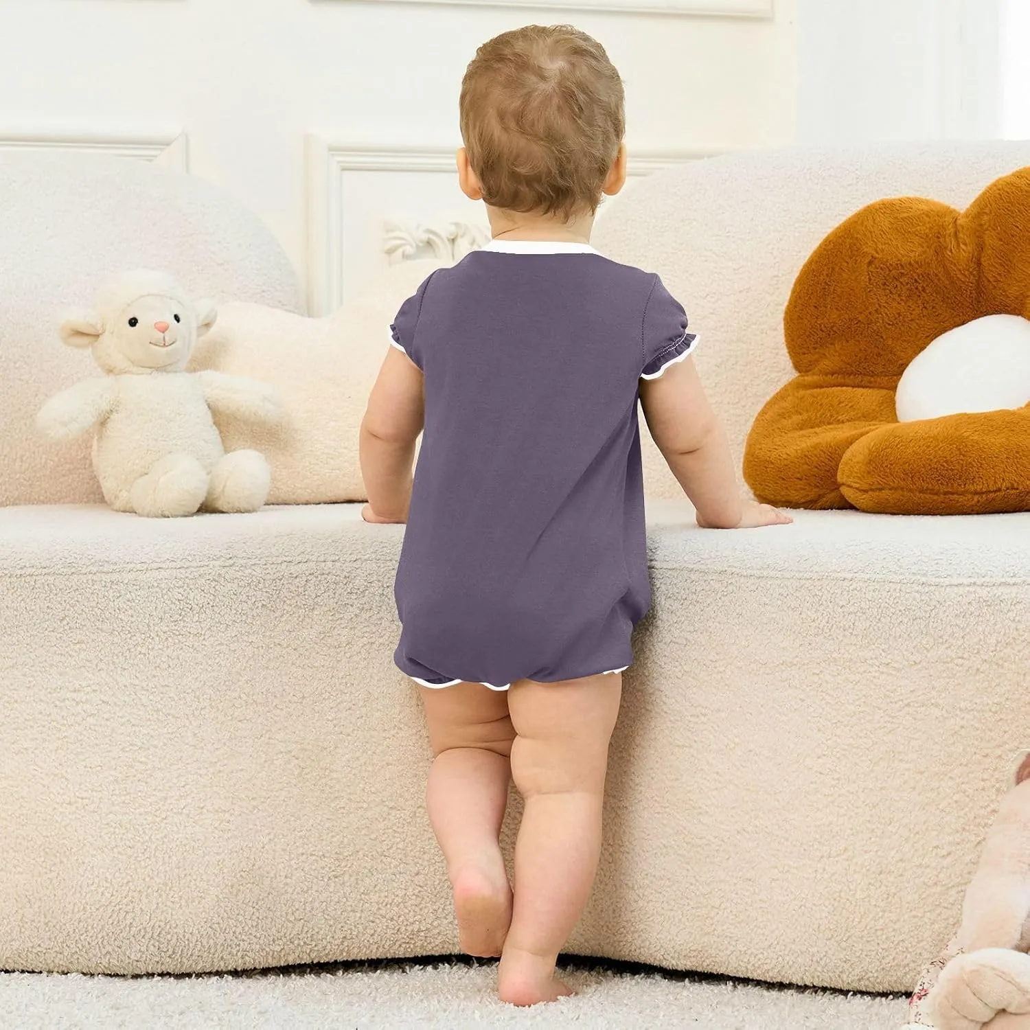 FRODOTGV Dark Violet Plain Toddler Girl Boys Romper Ruffled Sleeve Toddler Jumpsuit Cotton Romper Bodysuit 3M