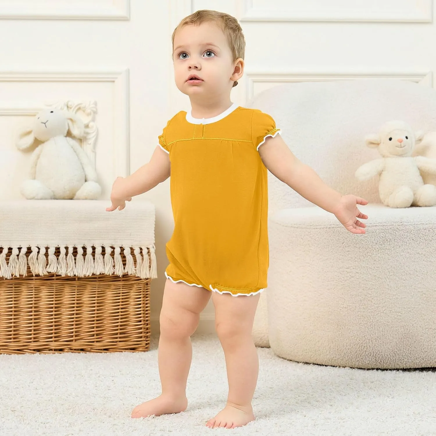 FRODOTGV Orange Plain Toddler Girls Infant Romper Ruffle Sleeve Infant Jumpsuit Cotton Clothes Outfits 3M