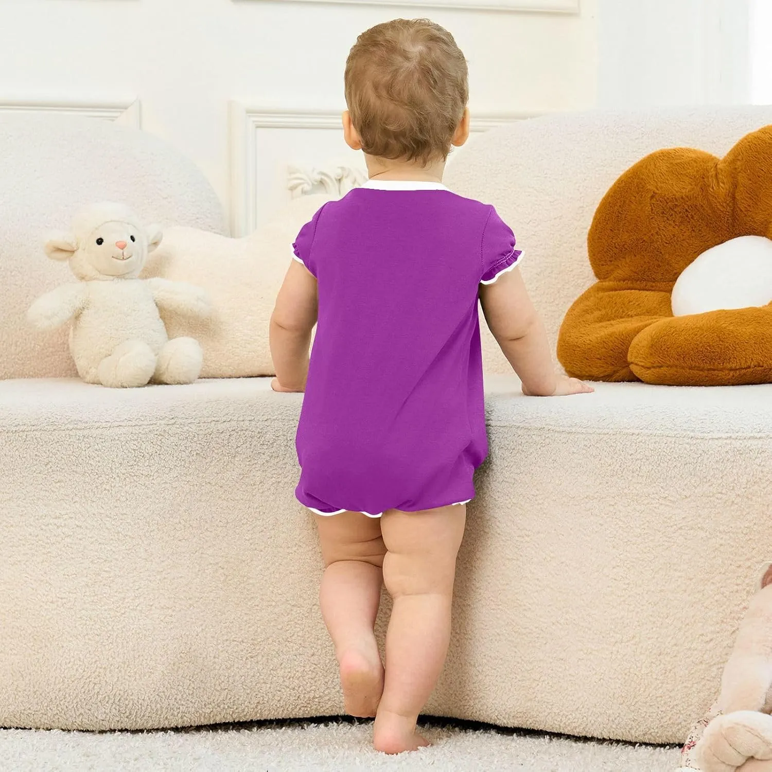 FRODOTGV Purple Plain Baby Girl Outfits Romper Ruffled Sleeve 1-Piecing Jumpsuit Cotton Bodysuit Tops 3M