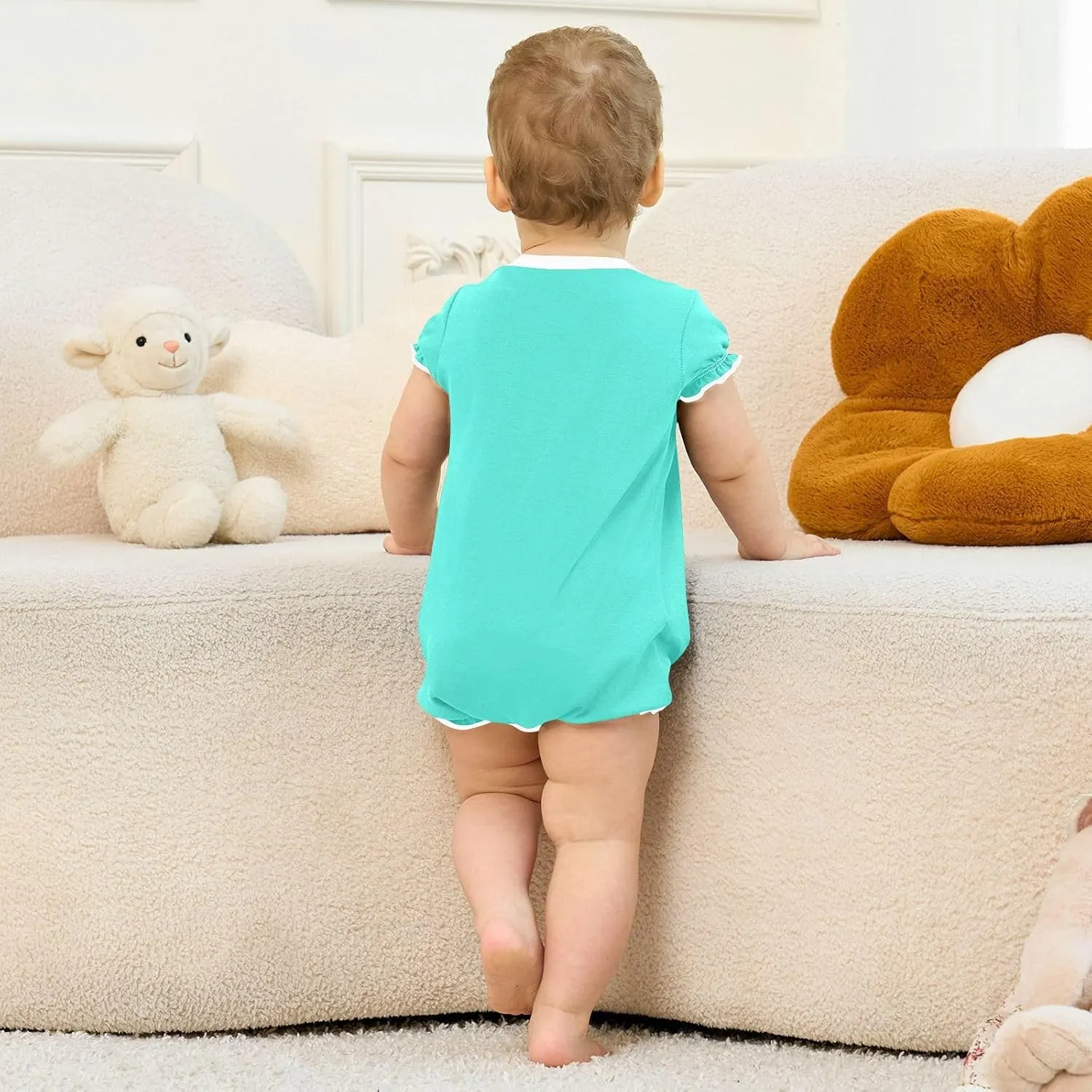 FRODOTGV Teal Plain Baby Girl Infant Toddler Rompers Ruffle Sleeve 1-Piecing Jumpsuit Cotton Bodysuit Outfits 3M
