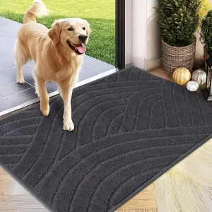 Front Door Mat, Absorbent Dirt Trapper Welcome Door mat Indoor, Non Slip Machine Washable Entryway Rug, Low Profile Doormat, Dog Door Mat for Muddy Paws and Shoes, 24x36, Grey