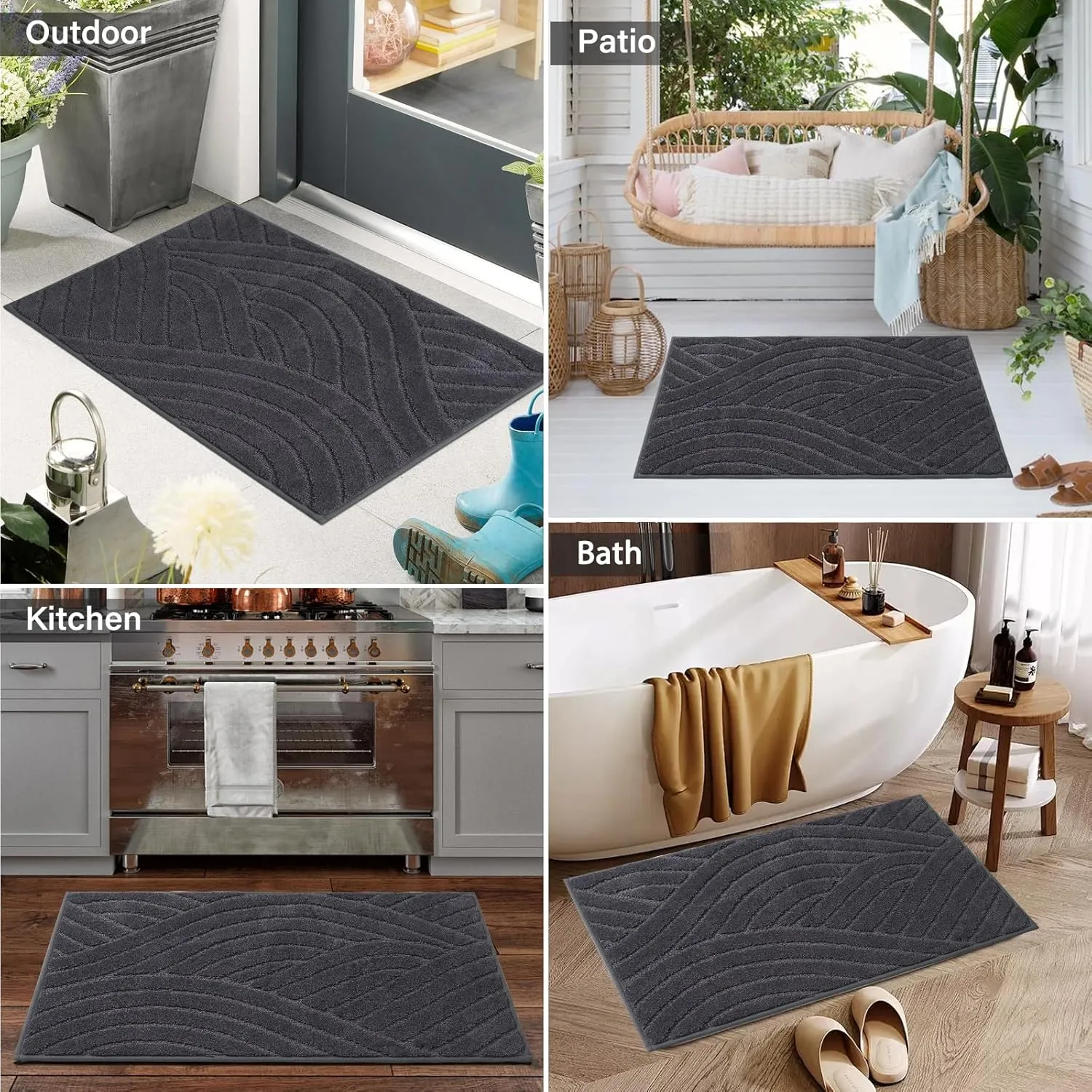 Front Door Mat, Absorbent Dirt Trapper Welcome Door mat Indoor, Non Slip Machine Washable Entryway Rug, Low Profile Doormat, Dog Door Mat for Muddy Paws and Shoes, 24x36, Grey