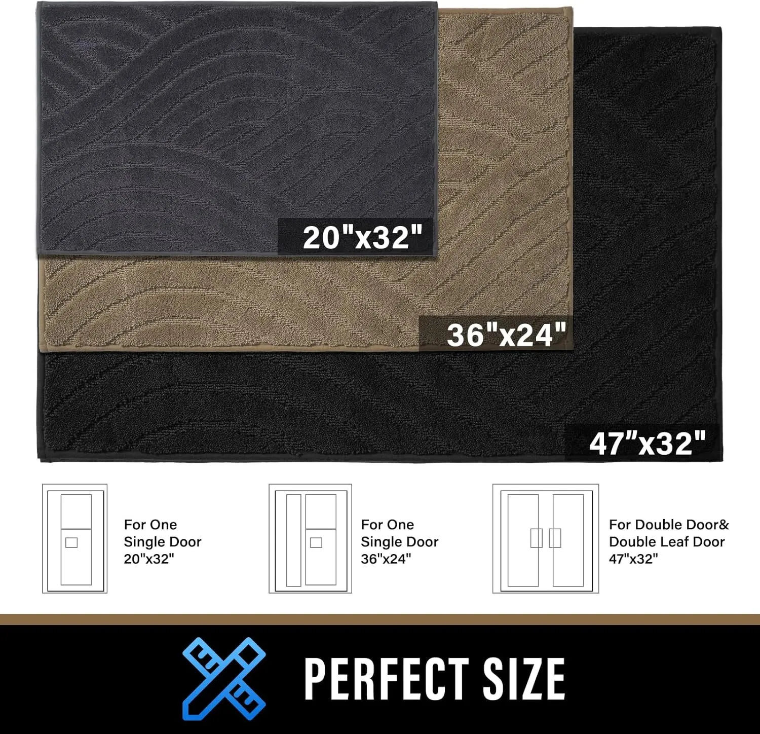 Front Door Mat, Absorbent Dirt Trapper Welcome Door mat Indoor, Non Slip Machine Washable Entryway Rug, Low Profile Doormat, Dog Door Mat for Muddy Paws and Shoes, 24x36, Grey