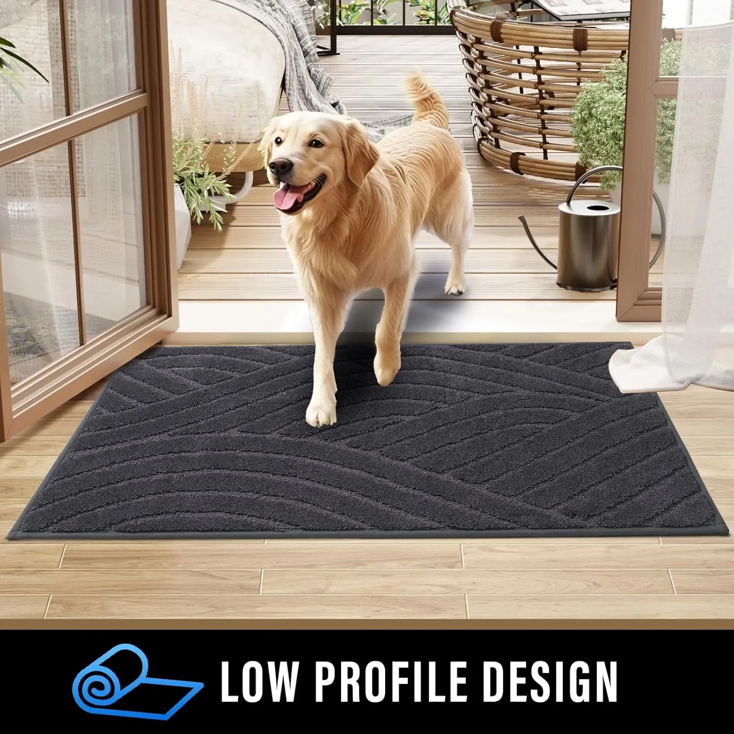 Front Door Mat, Absorbent Dirt Trapper Welcome Door mat Indoor, Non Slip Machine Washable Entryway Rug, Low Profile Doormat, Dog Door Mat for Muddy Paws and Shoes, 24x36, Grey