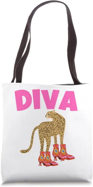 Funny Diva Panther in Boots,Animal Leopard and Shoes Diva Tote Bag
