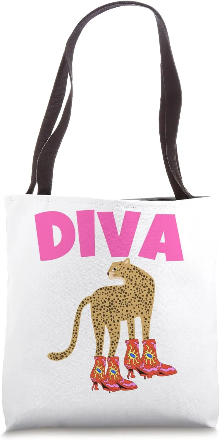 Funny Diva Panther in Boots,Animal Leopard and Shoes Diva Tote Bag