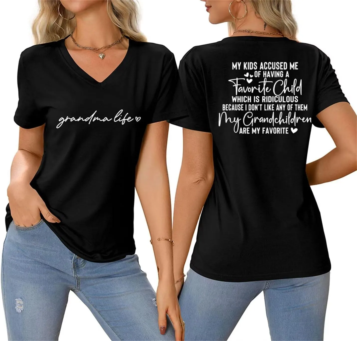 Funny Grandma Shirt Women My Kids Accused Me of Having a Favorite Child V Neck Tshirt Grandma Life Short Sleeve Tees