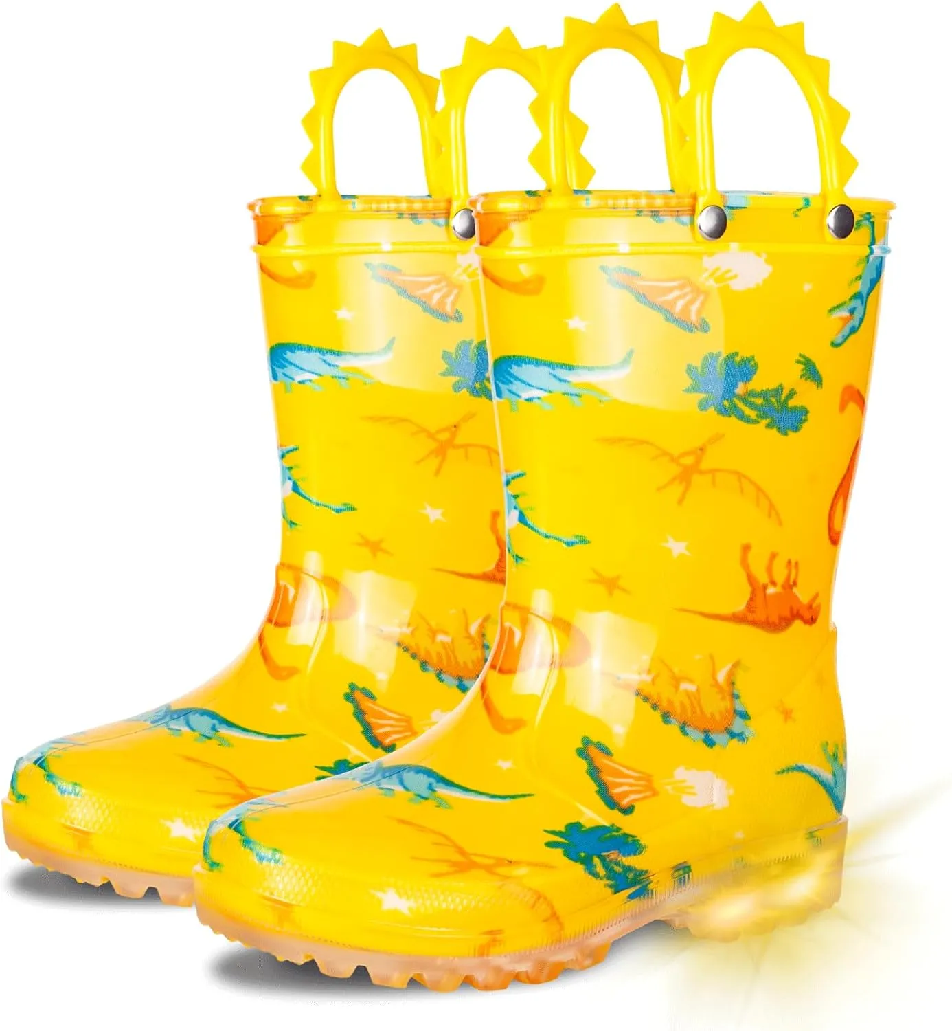 GAWBAW Toddler Rain Boots Kids With Glitter Light up Rain Boots With Easy-on Handles Waterproof For Boys and Girls