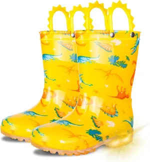 GAWBAW Toddler Rain Boots Kids With Glitter Light up Rain Boots With Easy-on Handles Waterproof For Boys and Girls