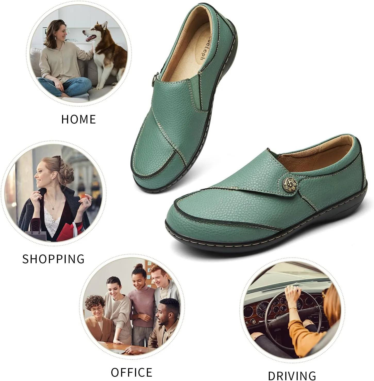 Geoeleph Women's Loafers Casual Slip-Ons Comfort Walking Flats Leather Driving Moccasins