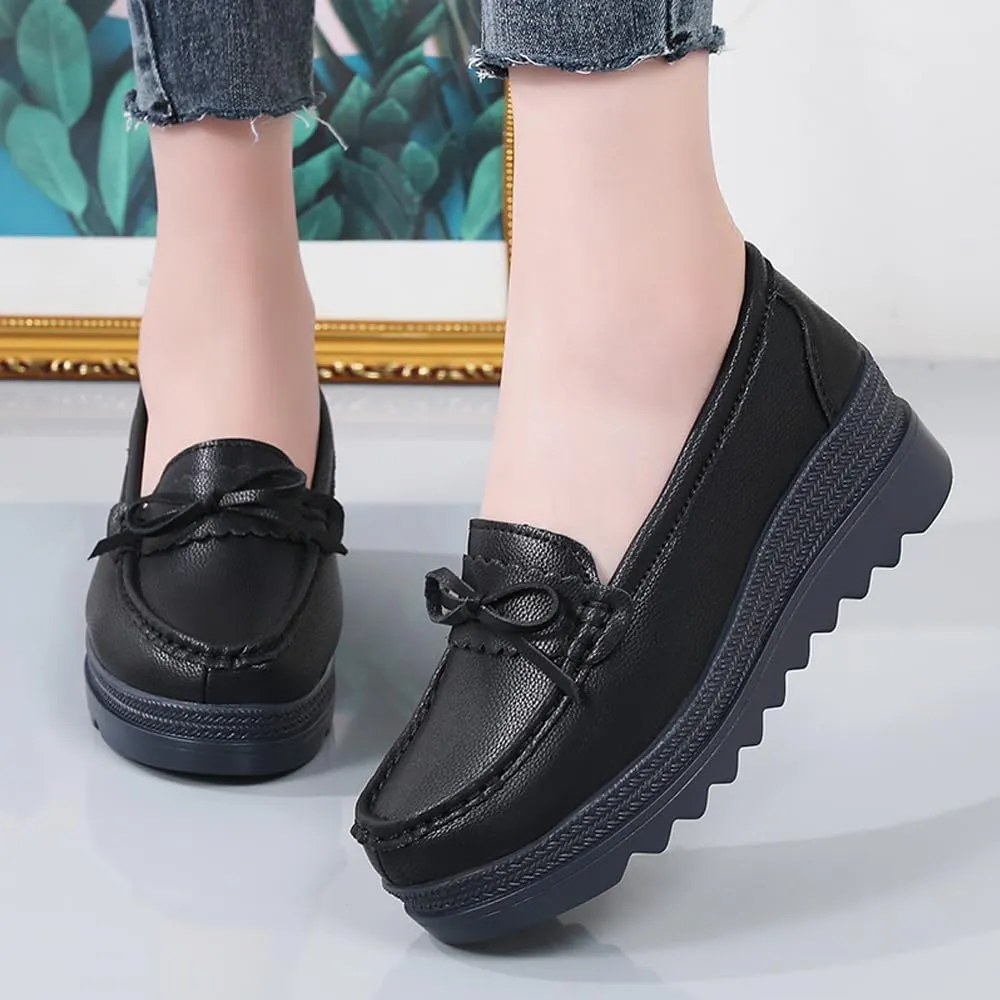 GEXECEUSS Womens Leather Penny Loafers: Comfort Boat Shoes for Working - Lightweight Casual Driving Shoes for Ladies
