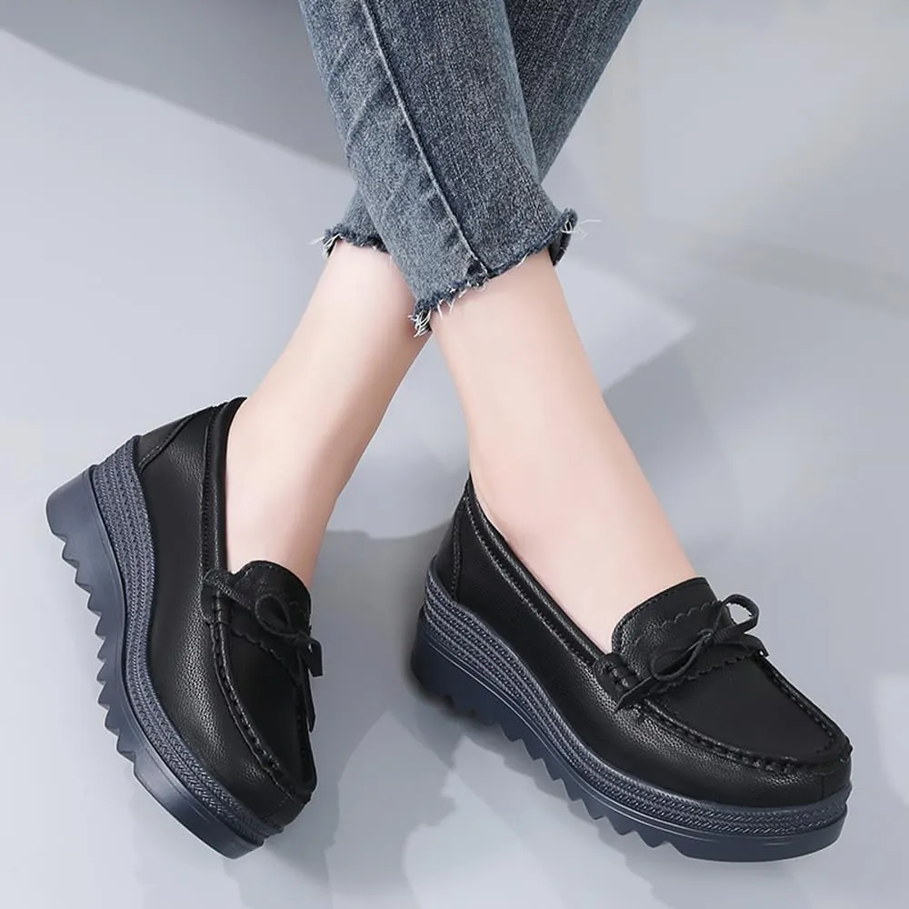 GEXECEUSS Womens Leather Penny Loafers: Comfort Boat Shoes for Working - Lightweight Casual Driving Shoes for Ladies