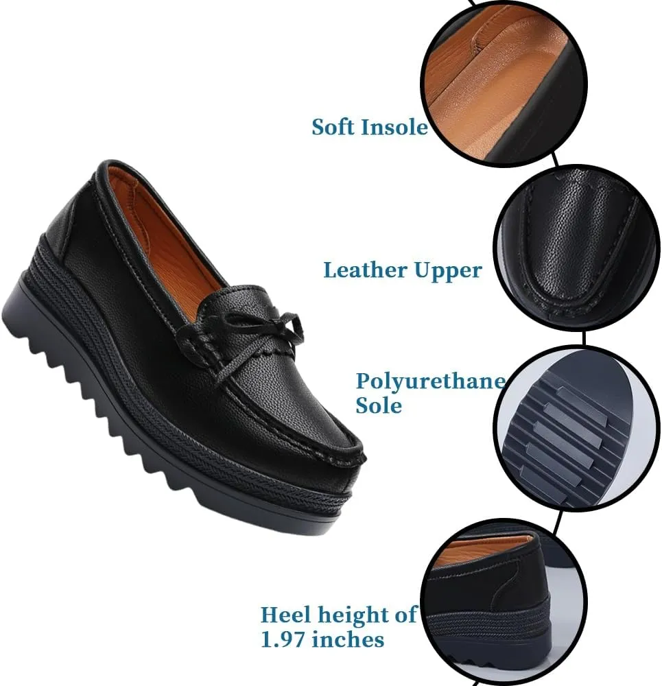 GEXECEUSS Womens Leather Penny Loafers: Comfort Boat Shoes for Working - Lightweight Casual Driving Shoes for Ladies