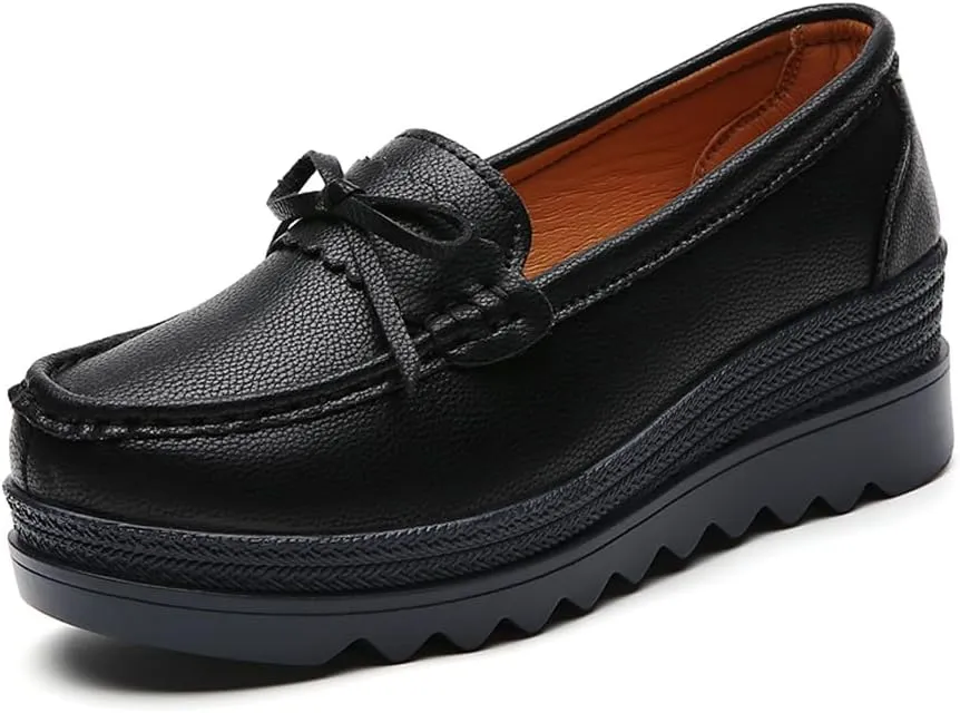 GEXECEUSS Womens Leather Penny Loafers: Comfort Boat Shoes for Working - Lightweight Casual Driving Shoes for Ladies
